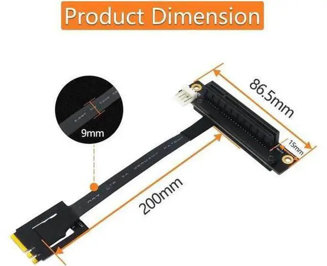 Alt view image 6 of 6 - Add On Card 270 Degree M.2 NGFF Dual Key A-E To PCI-E 8X Adapter Cable 4P FDD Power Connector M.2 Key AE to PCI Express X8 Riser