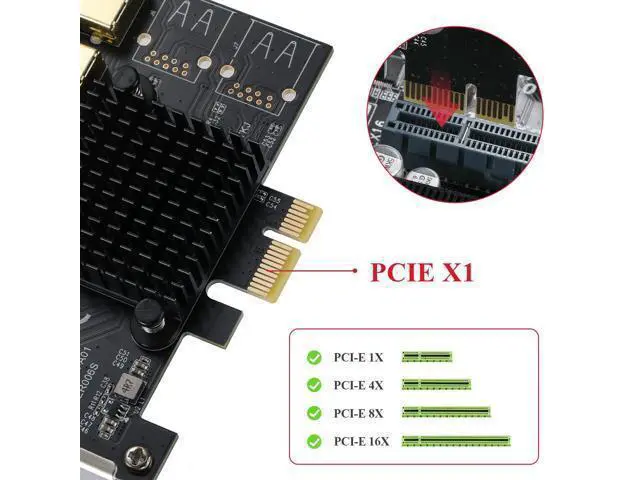 Alt view image 4 of 7 - PCI-E 1 to 5 Riser Card,PCI-E 1X to 5 PCI-E USB3.0 Adapter Multiplier Card,Pcie Splitter 1 to 5 PCIE Riser Card for Bitcoin Ethereum Mining