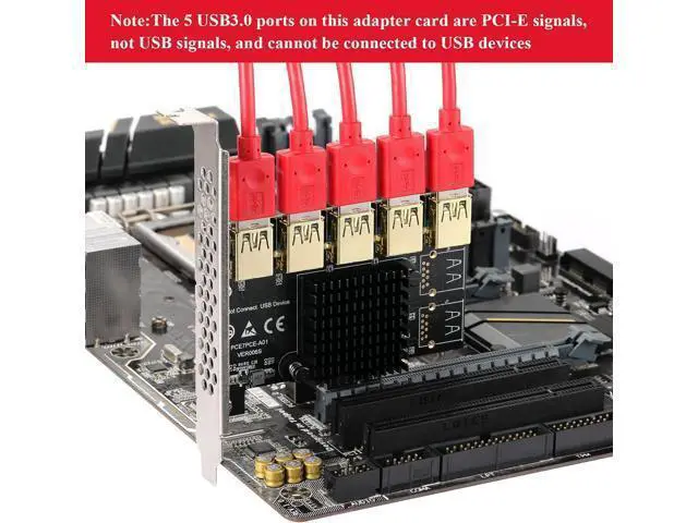 Alt view image 5 of 7 - PCI-E 1 to 5 Riser Card,PCI-E 1X to 5 PCI-E USB3.0 Adapter Multiplier Card,Pcie Splitter 1 to 5 PCIE Riser Card for Bitcoin Ethereum Mining
