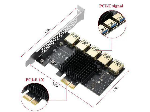 Alt view image 7 of 7 - PCI-E 1 to 5 Riser Card,PCI-E 1X to 5 PCI-E USB3.0 Adapter Multiplier Card,Pcie Splitter 1 to 5 PCIE Riser Card for Bitcoin Ethereum Mining