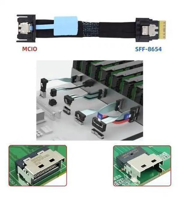 Alt view image 6 of 7 - Cable PCI-E 5.0 Mini Cool Edge IO MCIO PCI-E 4i 38Pin Male to SFF-8654 Slimline 4X Extender Cable 50cm