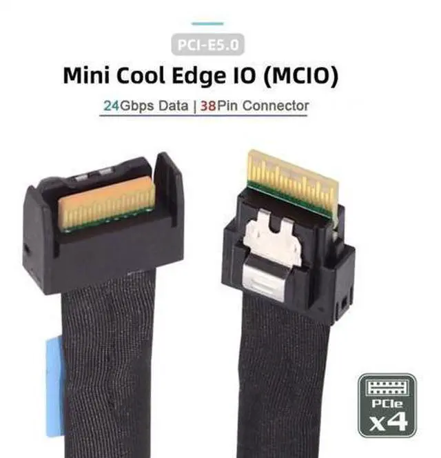 Alt view image 7 of 7 - Cable PCI-E 5.0 Mini Cool Edge IO MCIO PCI-E 4i 38Pin Male to SFF-8654 Slimline 4X Extender Cable 50cm