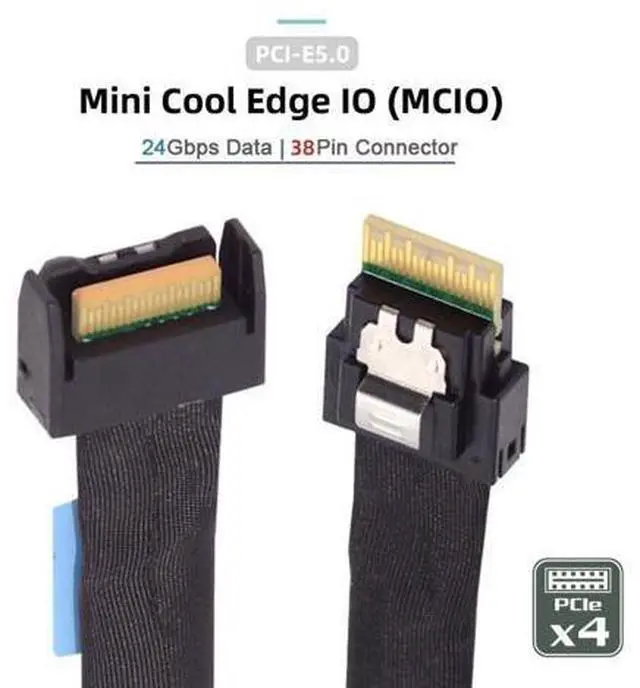 Alt view image 2 of 7 - Slimline SFF-8654 4i Male to PCI-E 5.0 MCIO 4i 38Pin SFF-TA-1016 Mini Cool Edge IO Male PCI Expansion Cable 0.5M