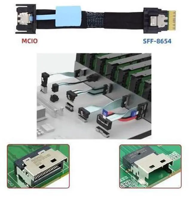 Alt view image 5 of 7 - Slimline SFF-8654 4i Male to PCI-E 5.0 MCIO 4i 38Pin SFF-TA-1016 Mini Cool Edge IO Male PCI Expansion Cable 0.5M
