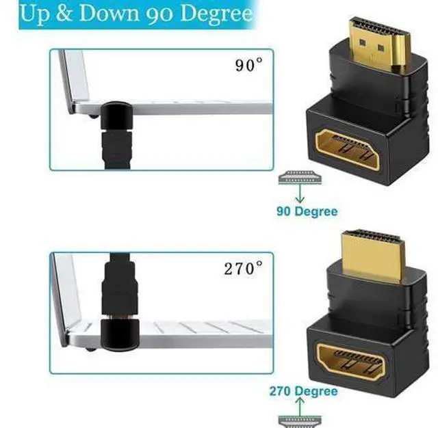 Alt view image 3 of 7 - 6 Pack HDMI 2.0 Male to Female Angled Adapter Left Right Up Down 90 270 Degree Right Angle HDMI Cable Connector Gold Plated 3D 4K Supported