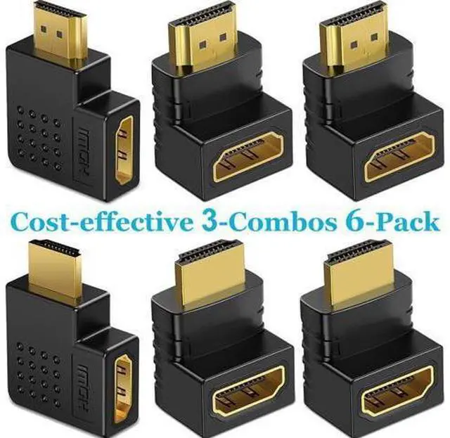 Alt view image 2 of 7 - 6 Pack HDMI 2.0 Male to Female Angled Adapter Left Right Up Down 90 270 Degree Right Angle HDMI Cable Connector Gold Plated 3D 4K Supported