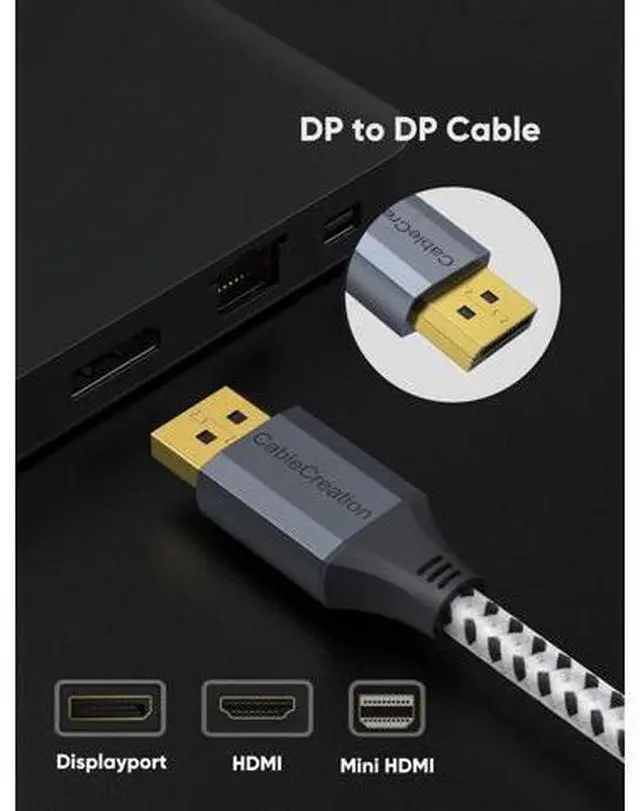Alt view image 2 of 7 - 8K DisplayPort Cable 10 FT/3M, DP to DP Cable 1.4,Support 8K@60Hz, 4K@144Hz, 2K@165Hz Video Resolution & HDR,Gray
