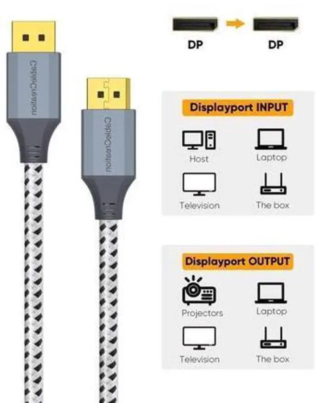 Alt view image 3 of 7 - 8K DisplayPort Cable 10 FT/3M, DP to DP Cable 1.4,Support 8K@60Hz, 4K@144Hz, 2K@165Hz Video Resolution & HDR,Gray