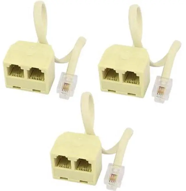 Main image of 6P4C Male to Dual Female M/F Plug Cable Telephone Splitter Coupler Adapter 3pcs