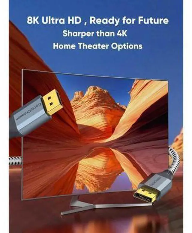 Alt view image 7 of 7 - 8K DisplayPort Cable 10 FT/3M, DP to DP Cable 1.4,Support 8K@60Hz, 4K@144Hz, 2K@165Hz Video Resolution & HDR,Gray