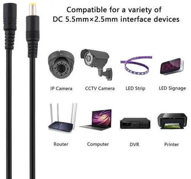 Alt view image 4 of 7 - 8A 5.5 x 2.5mm Female to Male DC Power Extension Cable, Cable Length:10m 10m (Black)