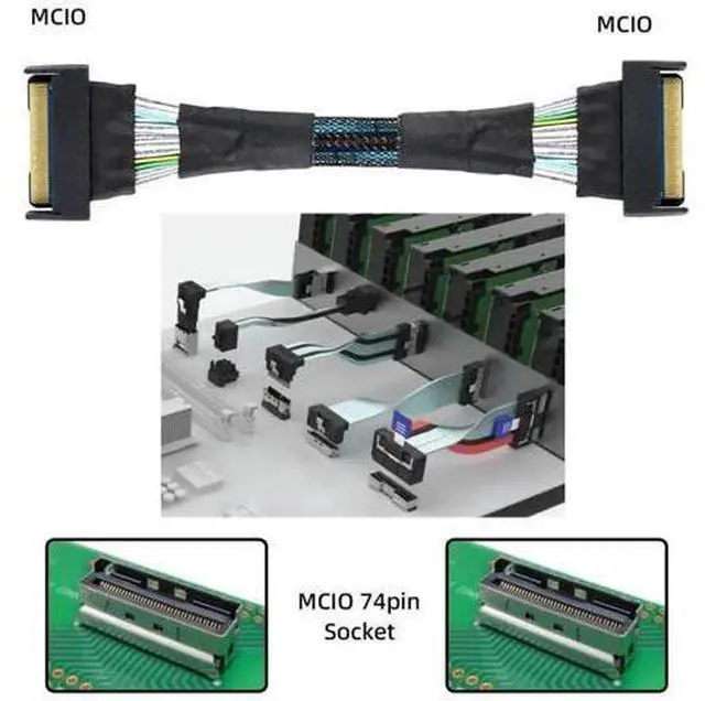 Alt view image 2 of 7 - PCI-E 5.0 Mini Cool Edge IO MCIO STR SFF-8654 PCI-E Slimline SAS 8i 74Pin Male to SFF-8654 SAS 4.0 74Pin Male SFF-8654 Extender Cable 50cm