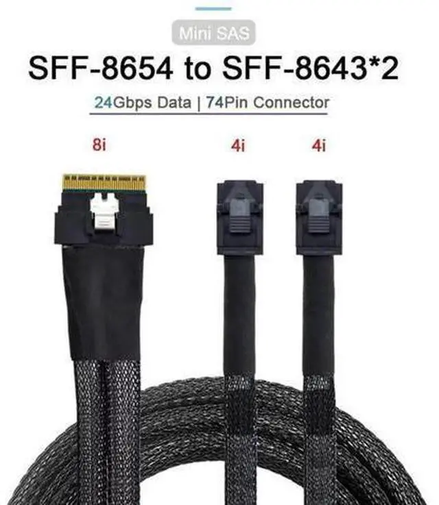 Alt view image 6 of 7 - PCI-E Ultraport Slimline SAS Slim 4.0 SFF-8654 8i 74pin to Dual SFF-8643 4i Mini SAS HD Cable PCI-Express 50cm