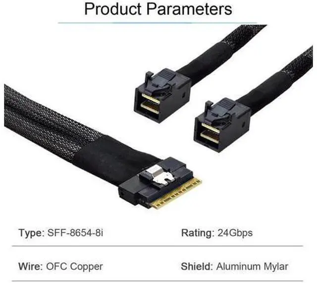 Alt view image 4 of 7 - PCI-E Ultraport Slimline SAS Slim 4.0 SFF-8654 8i 74pin to Dual SFF-8643 4i Mini SAS HD Cable PCI-Express 50cm