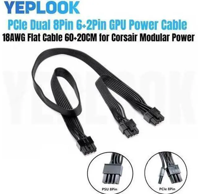Alt view image 3 of 5 - PCIe Dual 8Pin 6+2Pin GPU Power Cable for Seasonic FOCUS PLUS GOLD, Platinum, PX, GX, SGX 1000W, 850W, 750W, 650W Modular Power
