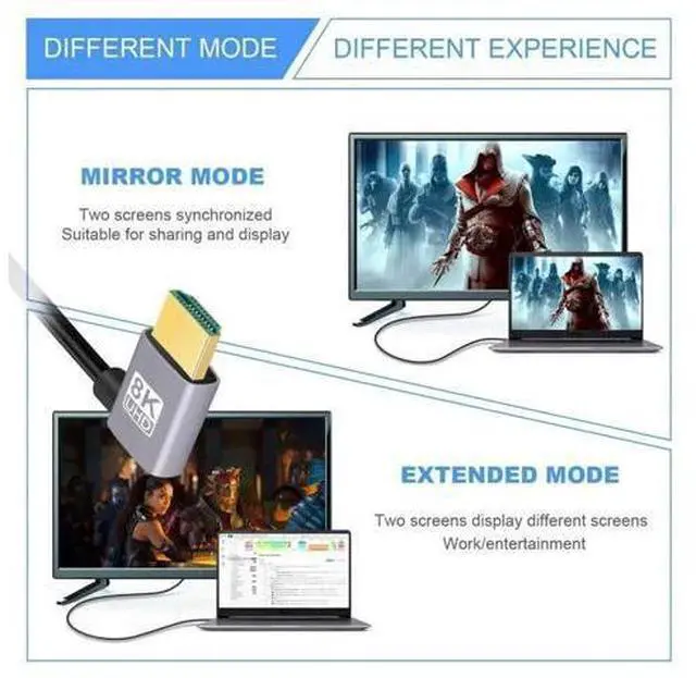 Alt view image 6 of 7 - Cable HDMI 2.1 Ultra Thin HDTV Cable 8K 4K Hyper Super Flexible Slim Cord Left Angled to Left Angled 90 Degree Type-A for Computer HDTV (50cm)