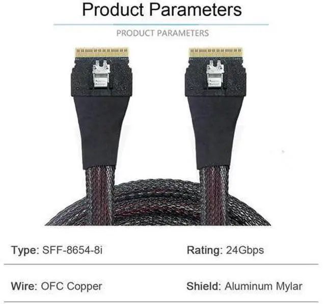 Alt view image 6 of 7 - PCI-E Slimline SAS 4.0 SFF-8654 8i 74pin Host to SFF-8654 74Pin Slim SAS Target Cable 50cm
