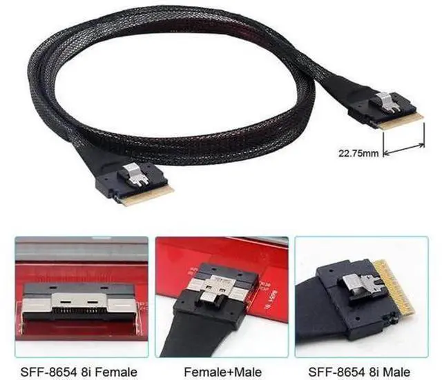 Alt view image 7 of 7 - PCI-E Slimline SAS 4.0 SFF-8654 8i 74pin Host to SFF-8654 74Pin Slim SAS Target Cable 50cm