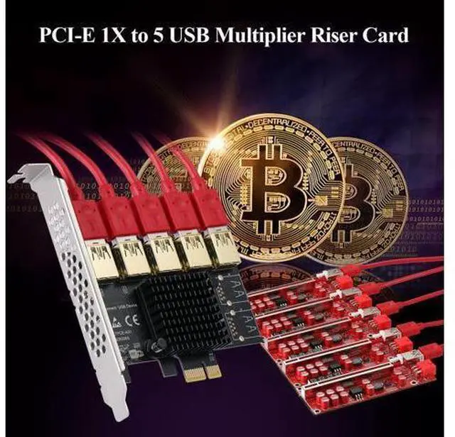 Alt view image 3 of 7 - PCI-E 1 to 5 Riser Card,PCI-E 1X to 5 PCI-E USB3.0 Adapter Multiplier Card,Pcie Splitter 1 to 5 PCIE Riser Card for Bitcoin Ethereum Mining
