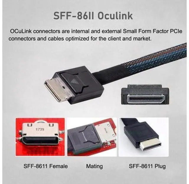Alt view image 2 of 7 - Cable PCI-E 5.0 Mini Cool Edge IO MCIO PCI-E 4i 38Pin Male to SFF-8611 Oculink 4X Extender Cable 50cm