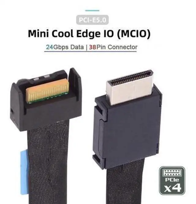 Alt view image 7 of 7 - Cable PCI-E 5.0 Mini Cool Edge IO MCIO PCI-E 4i 38Pin Male to SFF-8611 Oculink 4X Extender Cable 50cm