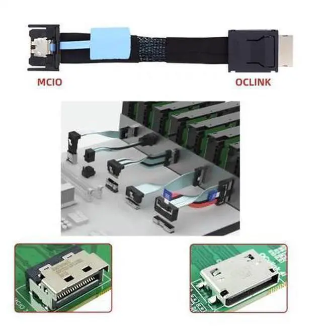 Alt view image 6 of 7 - Cable PCI-E 5.0 Mini Cool Edge IO MCIO PCI-E 4i 38Pin Male to SFF-8611 Oculink 4X Extender Cable 50cm