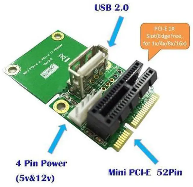Alt view image 2 of 3 - PCI-E 1X to Half/Full Mini PCI-E Adapter Converter Mini PCIe Adapter with 4Pin to SATA Power Cable for WindowsXP/7/8/10