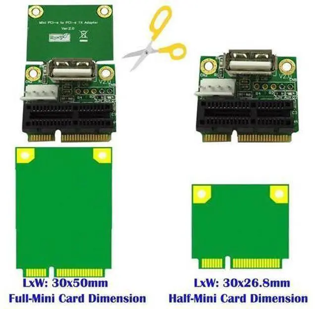 Alt view image 3 of 3 - PCI-E 1X to Half/Full Mini PCI-E Adapter Converter Mini PCIe Adapter with 4Pin to SATA Power Cable for WindowsXP/7/8/10