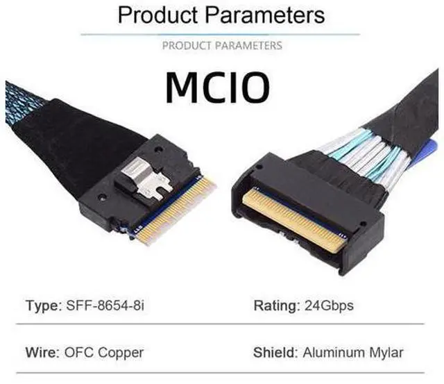 Alt view image 5 of 7 - PCI-E 5.0 Mini Cool Edge IO MCIO PCI-E Slimline 8i 74Pin Male to SFF-8654 SAS 4.0 74Pin Male Extender Cable 50cm
