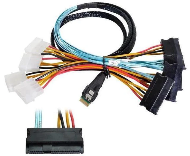 Alt view image 3 of 7 - Vszerda SFF-8654 4i 38Pin Slimline SAS 4.0 Host to 4 SAS 29Pin SFF-8482 Target Hard Disk Fanout Raid Cable