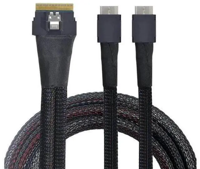 Main image of PCI-E Ultraport Slimline SAS Slim 4.0 SFF-8654 8i 74pin to Dual Oculink SFF-8611 Cable 50cm PCI-Express
