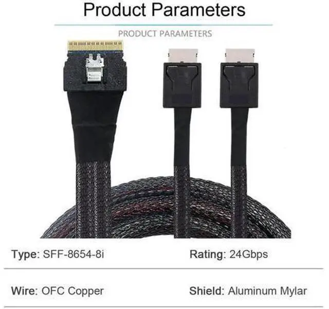 Alt view image 3 of 7 - PCI-E Ultraport Slimline SAS Slim 4.0 SFF-8654 8i 74pin to Dual Oculink SFF-8611 Cable 50cm PCI-Express