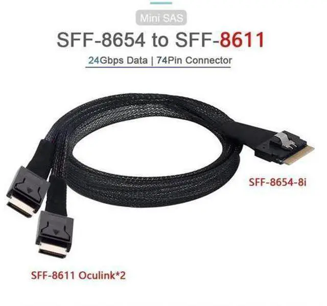 Alt view image 5 of 7 - PCI-E Ultraport Slimline SAS Slim 4.0 SFF-8654 8i 74pin to Dual Oculink SFF-8611 Cable 50cm PCI-Express