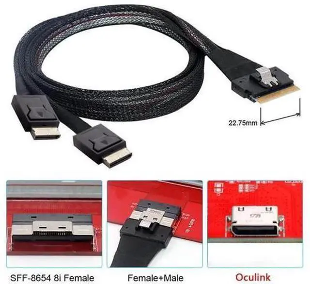 Alt view image 6 of 7 - PCI-E Ultraport Slimline SAS Slim 4.0 SFF-8654 8i 74pin to Dual Oculink SFF-8611 Cable 50cm PCI-Express