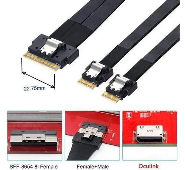 Alt view image 5 of 7 - PCI-E Ultraport Slimline SAS Slim 4.0 SFF-8654 8i 74pin to Dual SFF-8654 4i 38Pin Cable 50cm PCI-Express