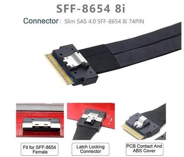 Alt view image 6 of 7 - PCI-E Ultraport Slimline SAS Slim 4.0 SFF-8654 8i 74pin to Dual SFF-8654 4i 38Pin Cable 50cm PCI-Express