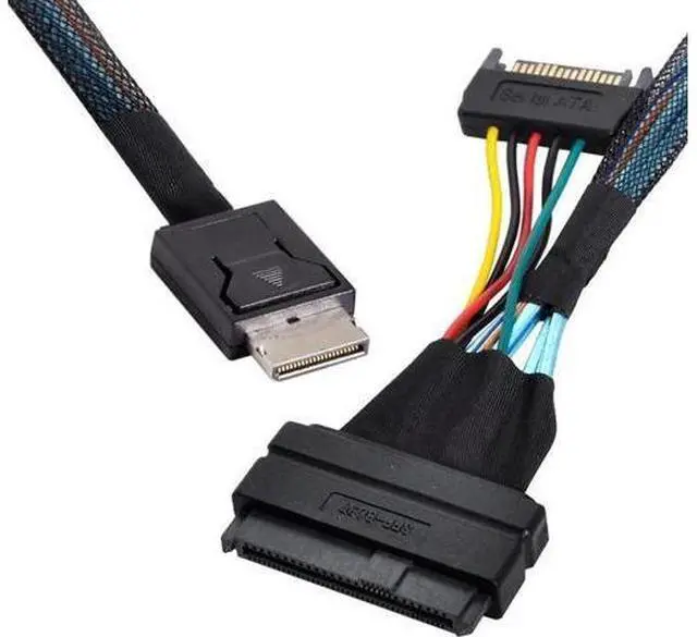 Alt view image 3 of 4 - Oculink SFF-8611 Male to U.2 U.3 SFF-8639 Female NVME PCIe PCI-Express SSD Cable with SATA Power for Mainboard SSD 50cm