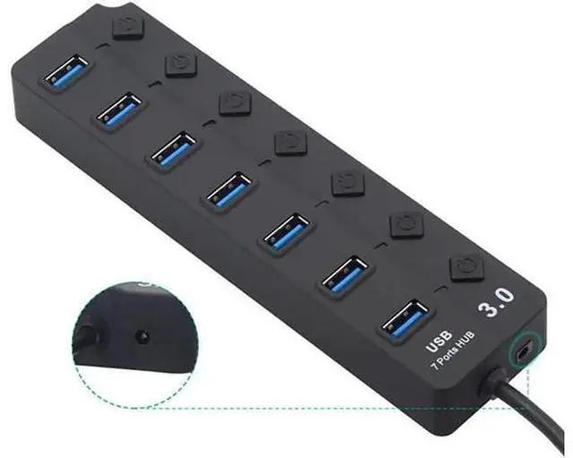 Alt view image 6 of 7 - Powered USB Hub 3.0, 4-Port USB Data Hub Splitter with One Smart Charging Port and Individual On/Off Switches Power LED and 5V Power Adapter, USB Extension for MacBook, Mac Pro/Mini