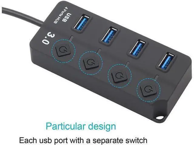 Alt view image 7 of 7 - Powered USB Hub 3.0, 4-Port USB Data Hub Splitter with One Smart Charging Port and Individual On/Off Switches Power LED and 5V Power Adapter, USB Extension for MacBook, Mac Pro/Mini