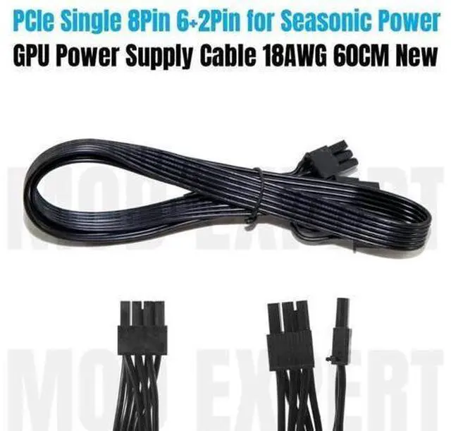 Alt view image 5 of 6 - ForSeasonic PSU, PCIe 8Pin 6+2Pin GPU Power Cable 60CM ForSeasonic FOCUS, PRIME, M12II EVO 1000W, 850W, 750W, 650W, 550W, 450W