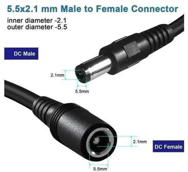 Alt view image 5 of 7 - 8A 5.5 x 2.1mm Female to Male DC Power Extension Cable 10m (Black)