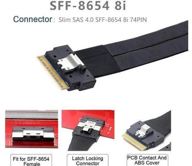 Alt view image 2 of 4 - PCI-E Ultraport Slimline SAS Slim 4.0 SFF-8654 8i 74pin to Dual SFF-8087 Mini SAS Cable PCI-Express 50cm