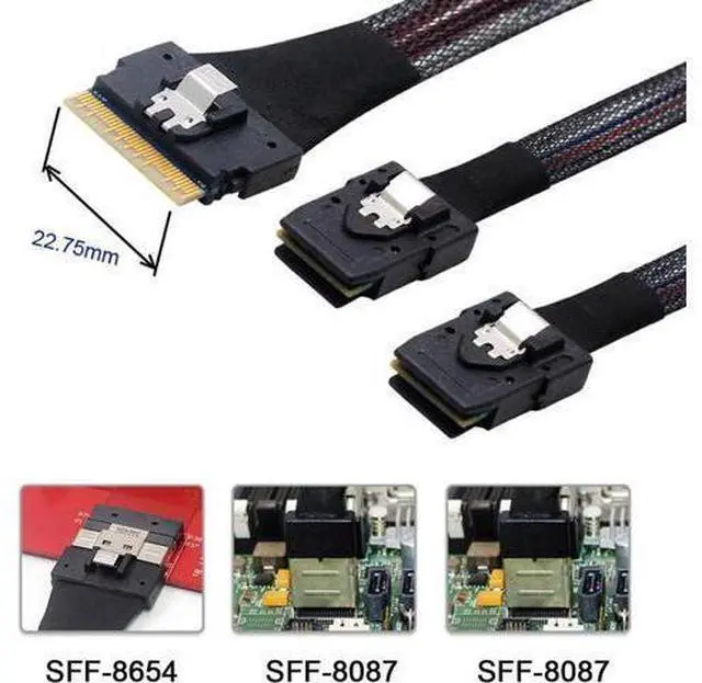Alt view image 3 of 4 - PCI-E Ultraport Slimline SAS Slim 4.0 SFF-8654 8i 74pin to Dual SFF-8087 Mini SAS Cable PCI-Express 50cm