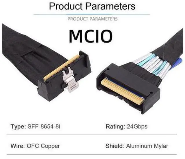 Alt view image 5 of 7 - Vszerda PCI-E 5.0 Mini Cool Edge IO MCIO PCI-E MCIO 74Pin Male to Slimline SAS 8i 74Pin Male Extender Angled Cable 1.15ft
