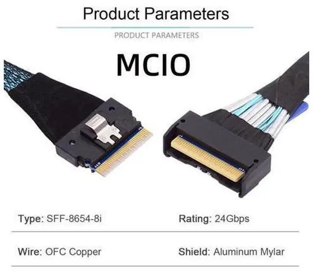 Alt view image 3 of 6 - PCI-E 5.0 Mini Cool Edge IO MCIO 74Pin to SFF-8654 8i 74Pin Slimline SAS 4.0 24 Gbps Extension Cable 50cm