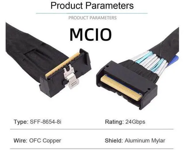 Alt view image 5 of 6 - PCI-E 5.0 Mini Cool Edge IO MCIO 74Pin Slimline SAS 8i 74Pin 24 Gbps 90 Degree UP Angled Extension Cable 35cm