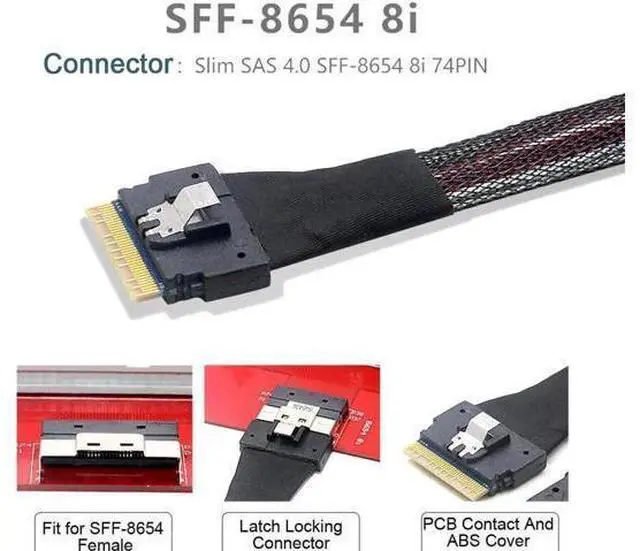 Alt view image 4 of 4 - PCI-Express SFF-8654 8i 74Pin to Dual Oculink SFF-8611 PCI-E Ultraport Slimline SAS Slim 4.0 Cable 50cm