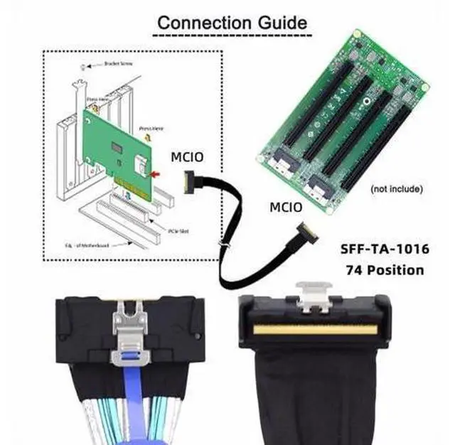 Alt view image 2 of 7 - Cable PCI-E 5.0 Mini Cool Edge IO MCIO Angled PCI-E 8i 74Pin Male to MCIO 74Pin Male Extender Cable 35cm