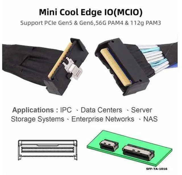 Alt view image 4 of 7 - Cable PCI-E 5.0 Mini Cool Edge IO MCIO Angled PCI-E 8i 74Pin Male to MCIO 74Pin Male Extender Cable 35cm