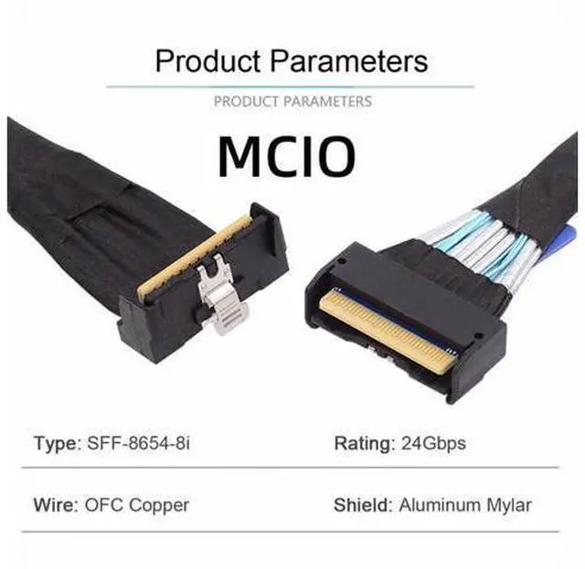 Alt view image 5 of 7 - Cable PCI-E 5.0 Mini Cool Edge IO MCIO Angled PCI-E 8i 74Pin Male to MCIO 74Pin Male Extender Cable 35cm